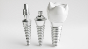 Three animated dental implant replacement tooth components