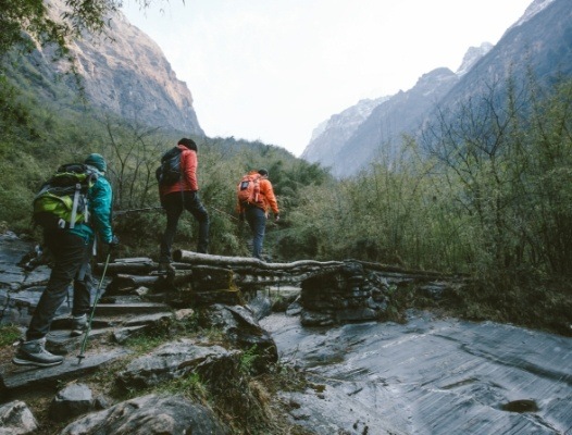 Three people on a hike