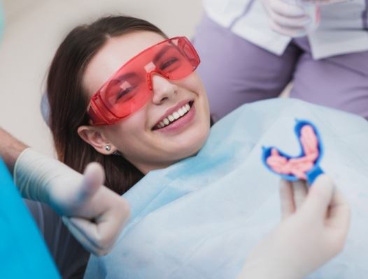 Patient receiving fluoride treatment