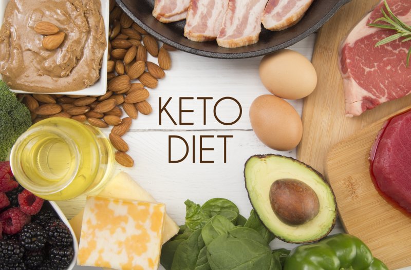 a spread of healthy foods and the words “KETO DIET” in the middle